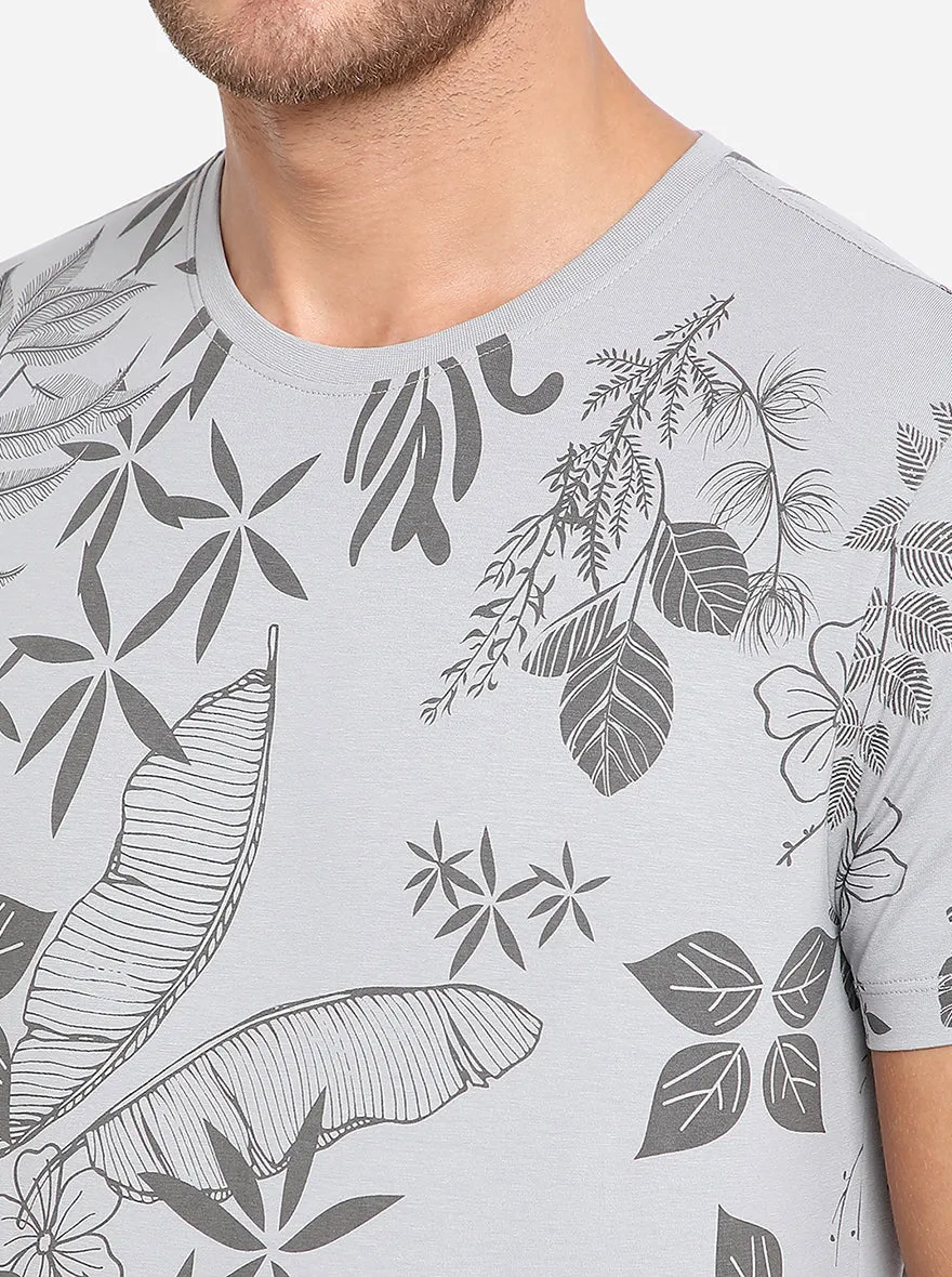 Grey Printed Slim Fit T-Shirt | JadeBlue
