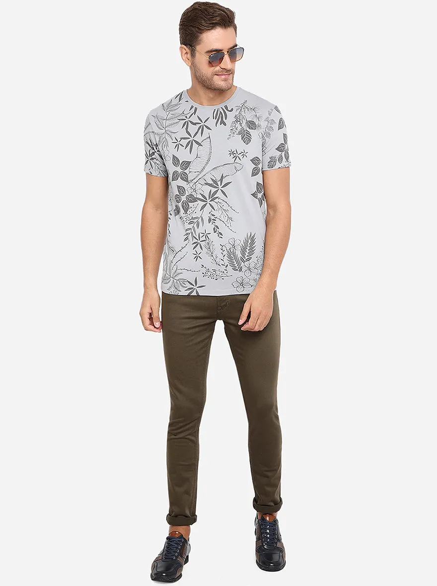Grey Printed Slim Fit T-Shirt | JadeBlue