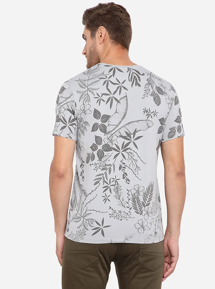 Grey Printed Slim Fit T-Shirt | JadeBlue