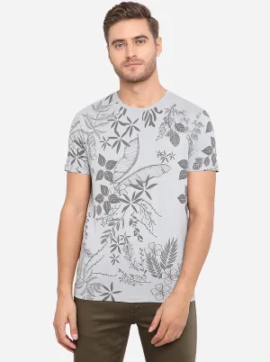Grey Printed Slim Fit T-Shirt | JadeBlue