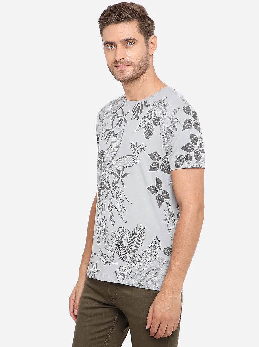 Grey Printed Slim Fit T-Shirt | JadeBlue