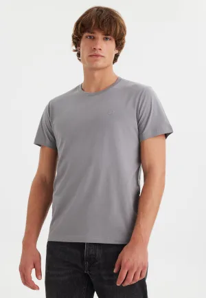 Gri Bisiklet Yaka Pamuklu Erkek T-Shirt VITAL