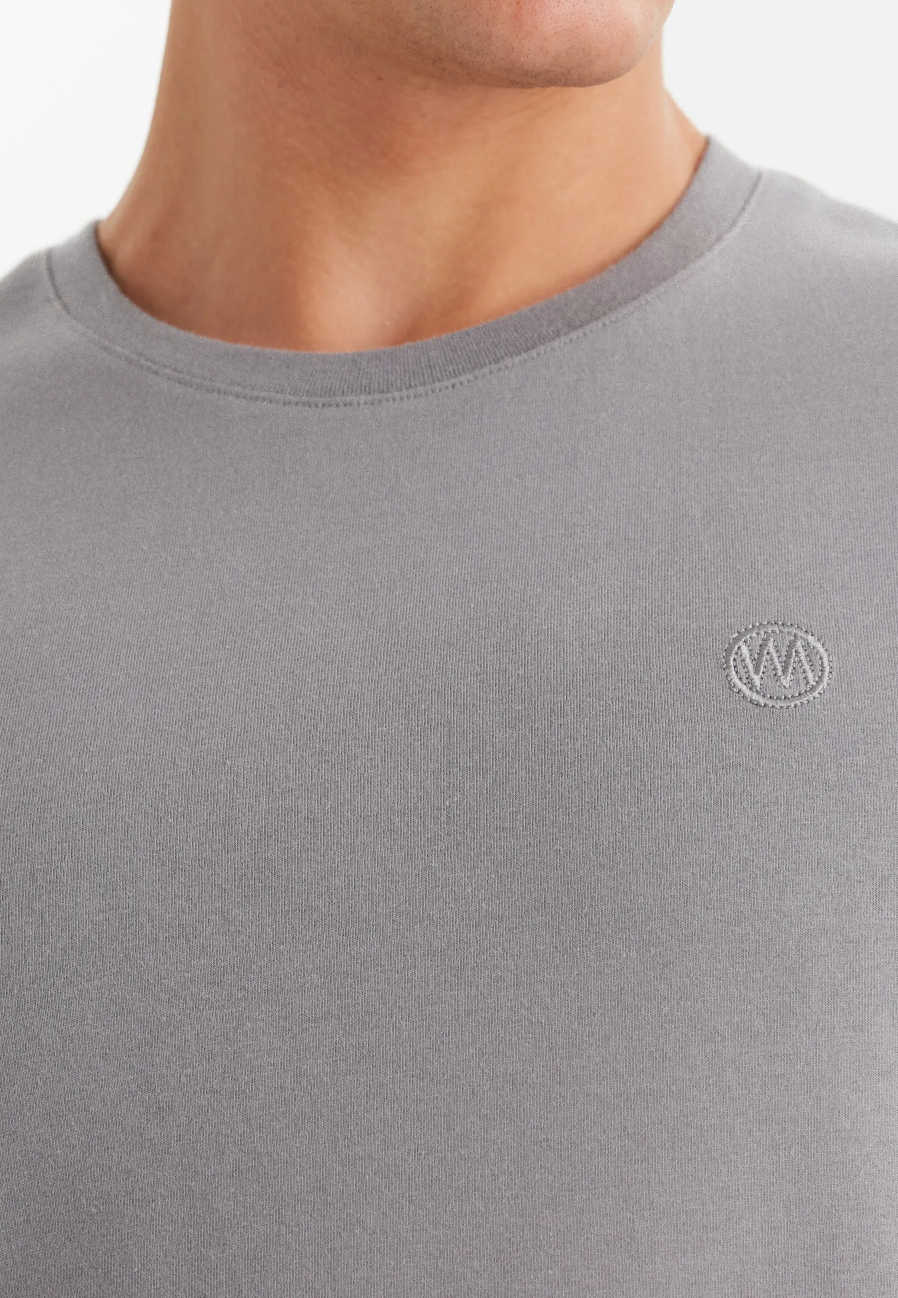 Gri Bisiklet Yaka Pamuklu Erkek T-Shirt VITAL