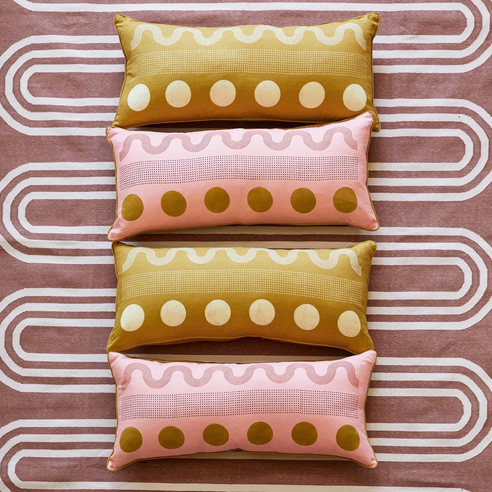 Hand Block-Printed Susie Lumbar Pillow · Ochre