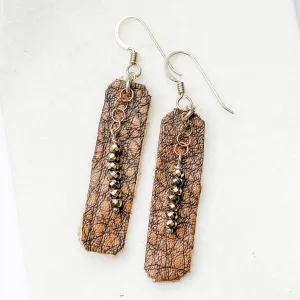 Hand Cut Rectangle Brown Vegan Leather Earrings