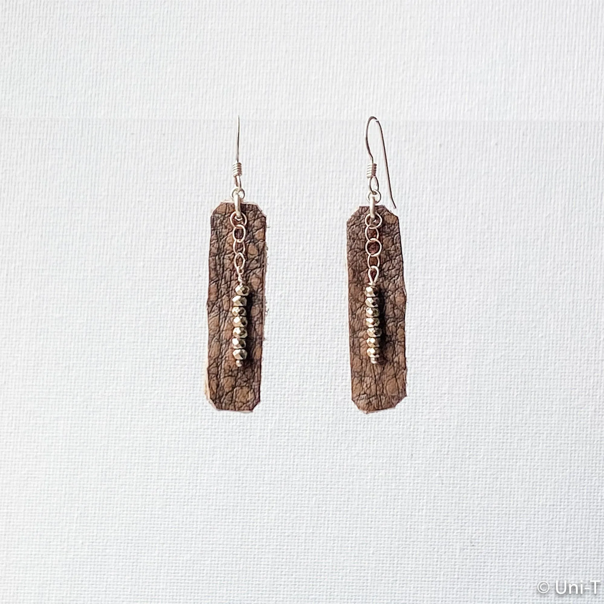 Hand Cut Rectangle Brown Vegan Leather Earrings