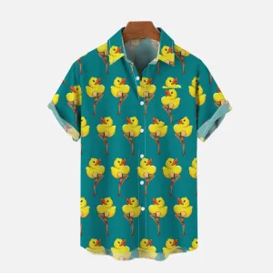 Hawaiian Yellow Duck Legs Art Printing Short Sleeve Shirt