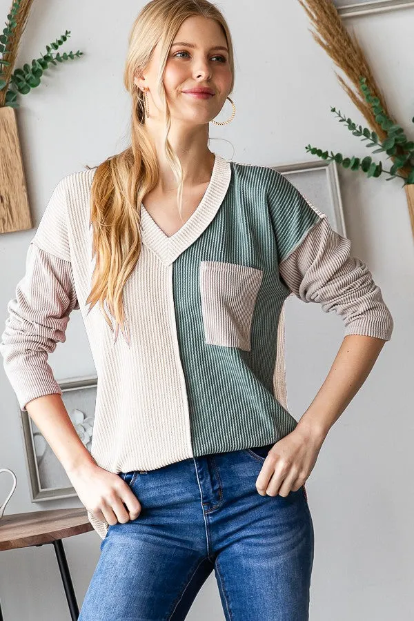 Hazel Blues® |  Heimish Color Block Exposed Seam Ribbed T-Shirt