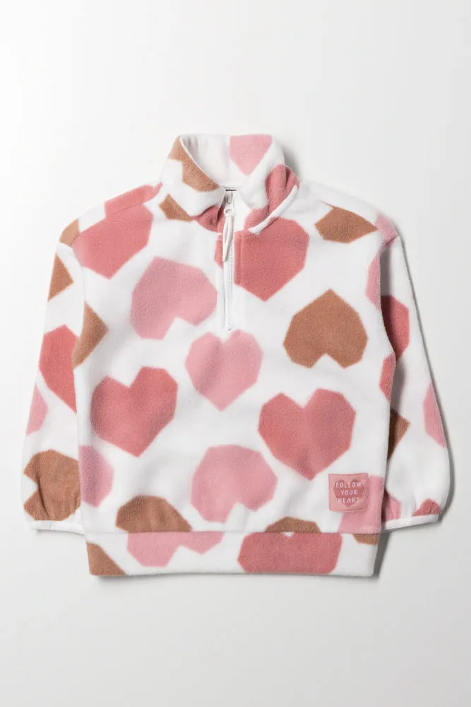 Heart Polar Fleece Tracktop Pink