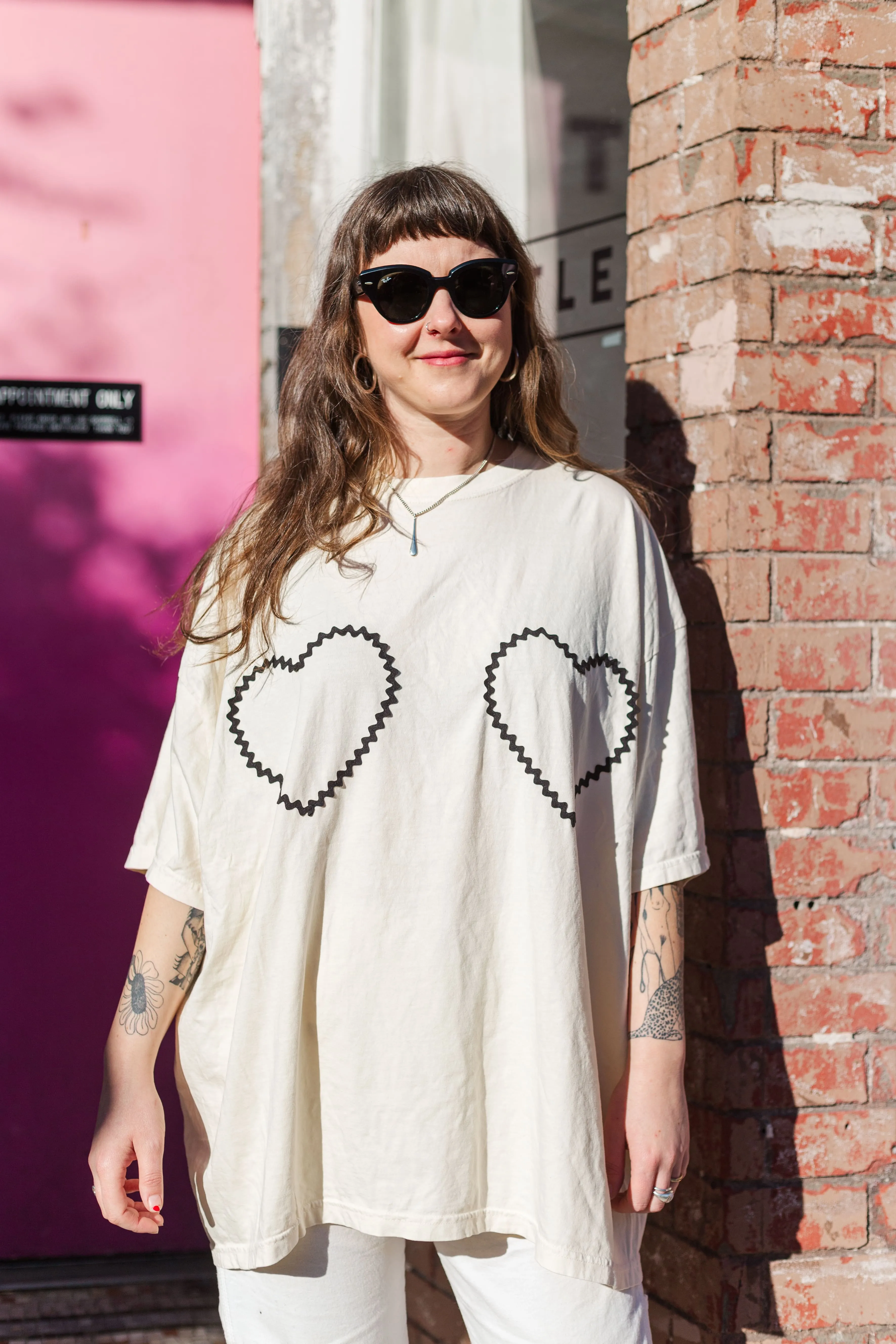Heart T-Shirt - Cream/Black Double Heart - Size 3XL #2 (RTS)