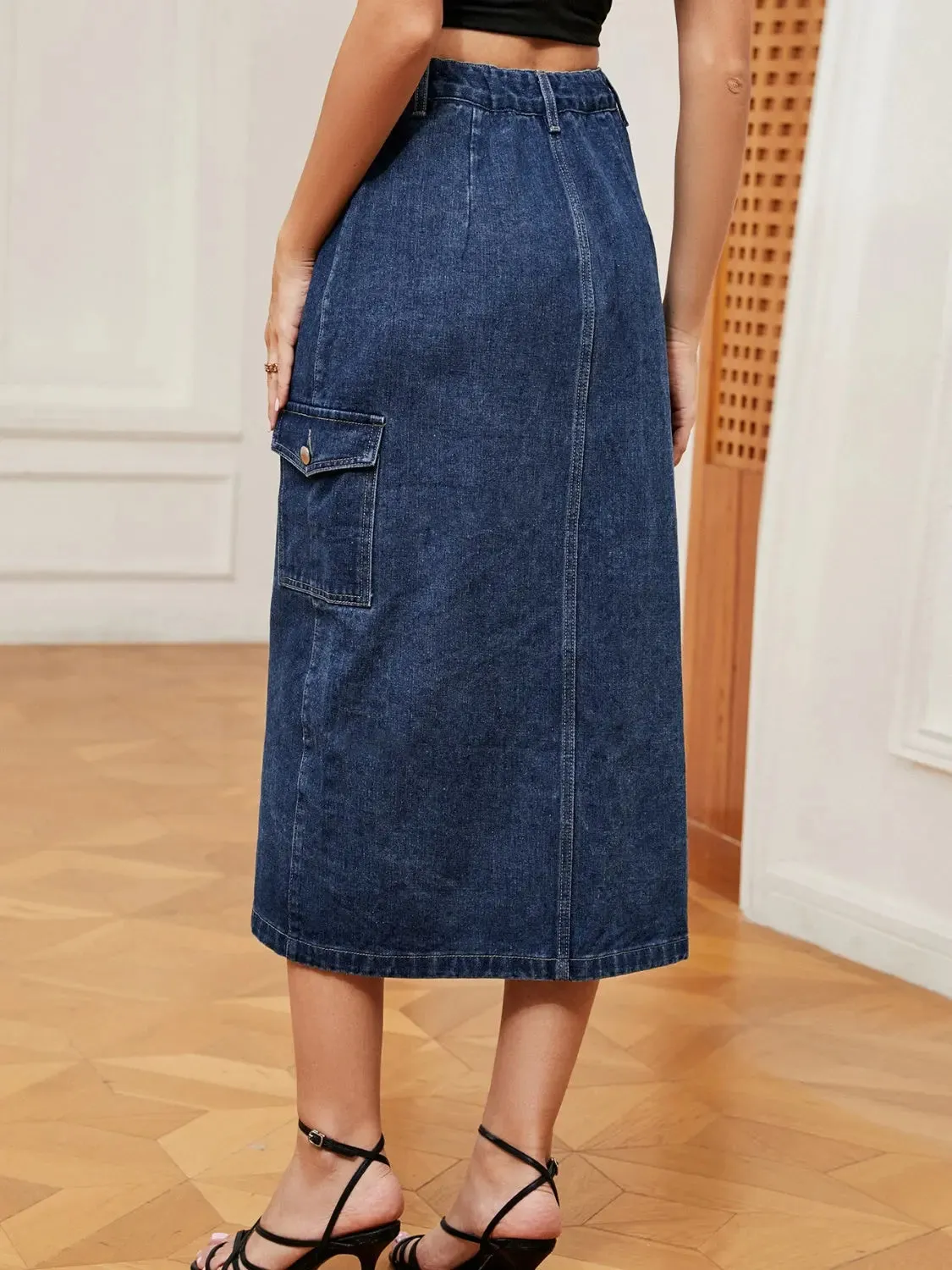 'Heidi' Button Down Midi Denim Skirt