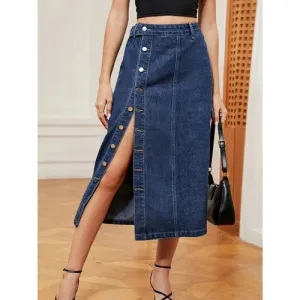 'Heidi' Button Down Midi Denim Skirt