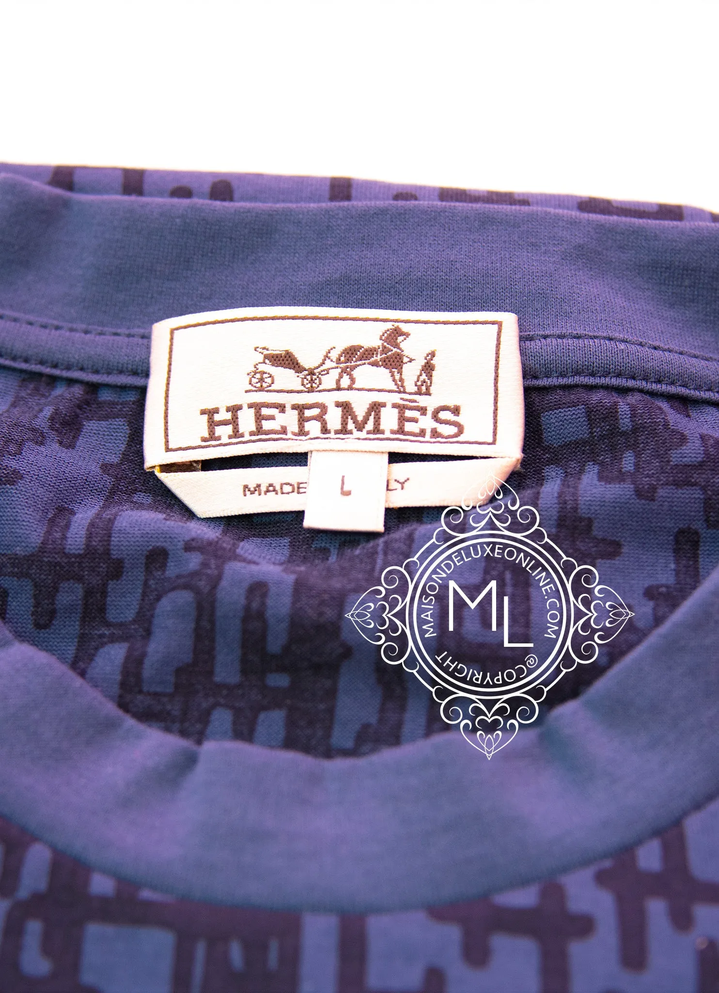 Hermes Men's H Nuages Ocean Blue T-Shirt L