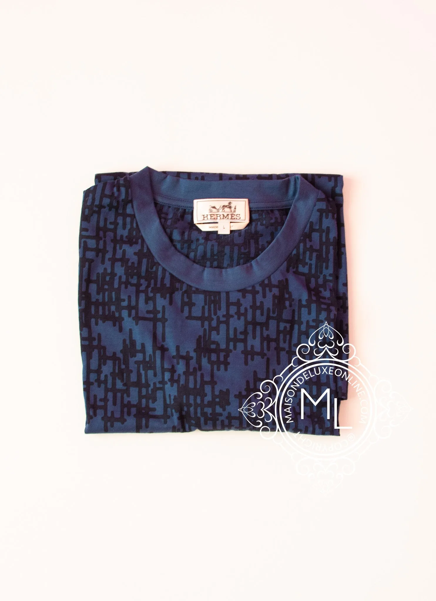 Hermes Men's H Nuages Ocean Blue T-Shirt L