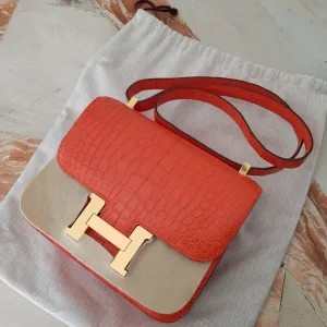 Hermès Constance 24 Orange Poppy Alligator Mississippi Matte Gold Hardware GHW