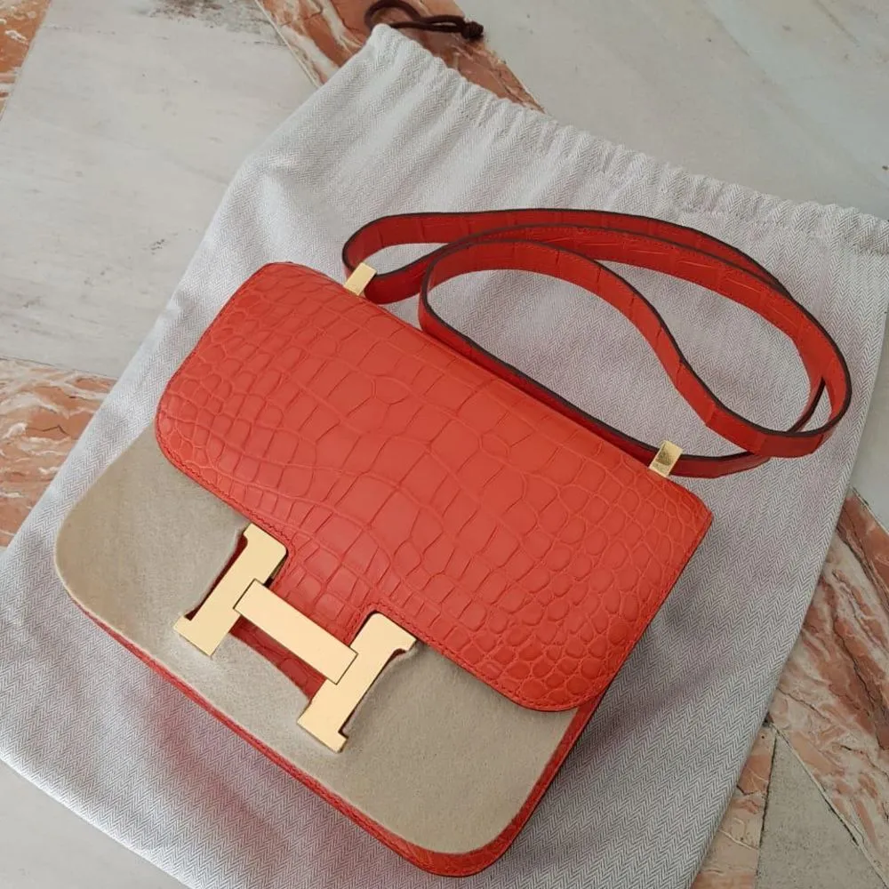 Hermès Constance 24 Orange Poppy Alligator Mississippi Matte Gold Hardware GHW