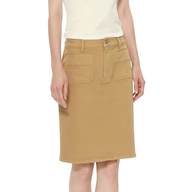High-Waisted Beige Midi Skirt
