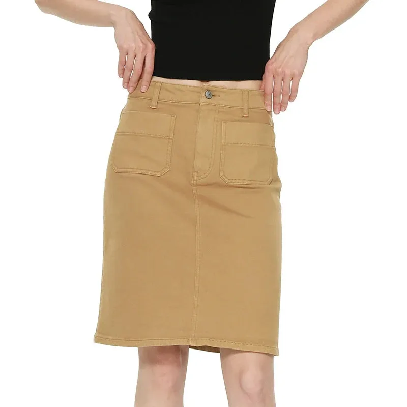 High-Waisted Beige Midi Skirt