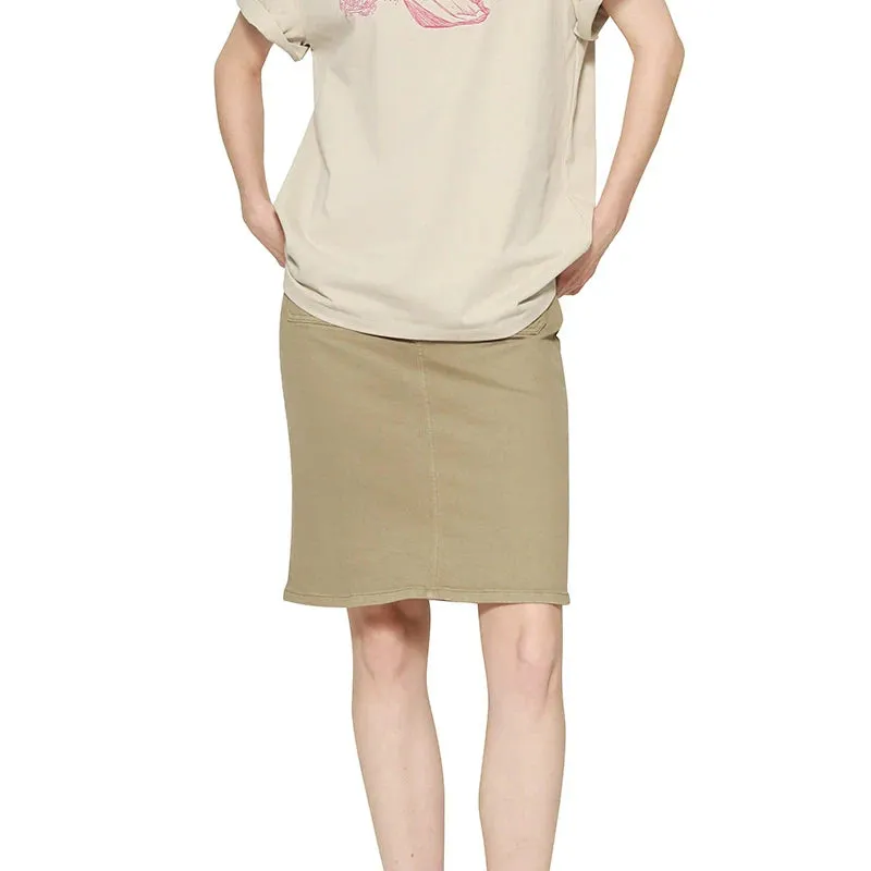 High-Waisted Beige Midi Skirt