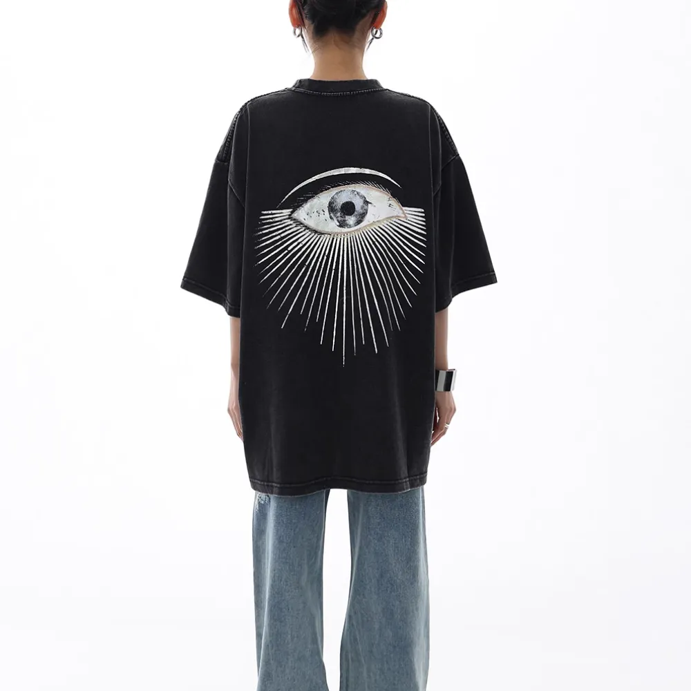 Hip Hop Eye Graphic Washed T-shirt
