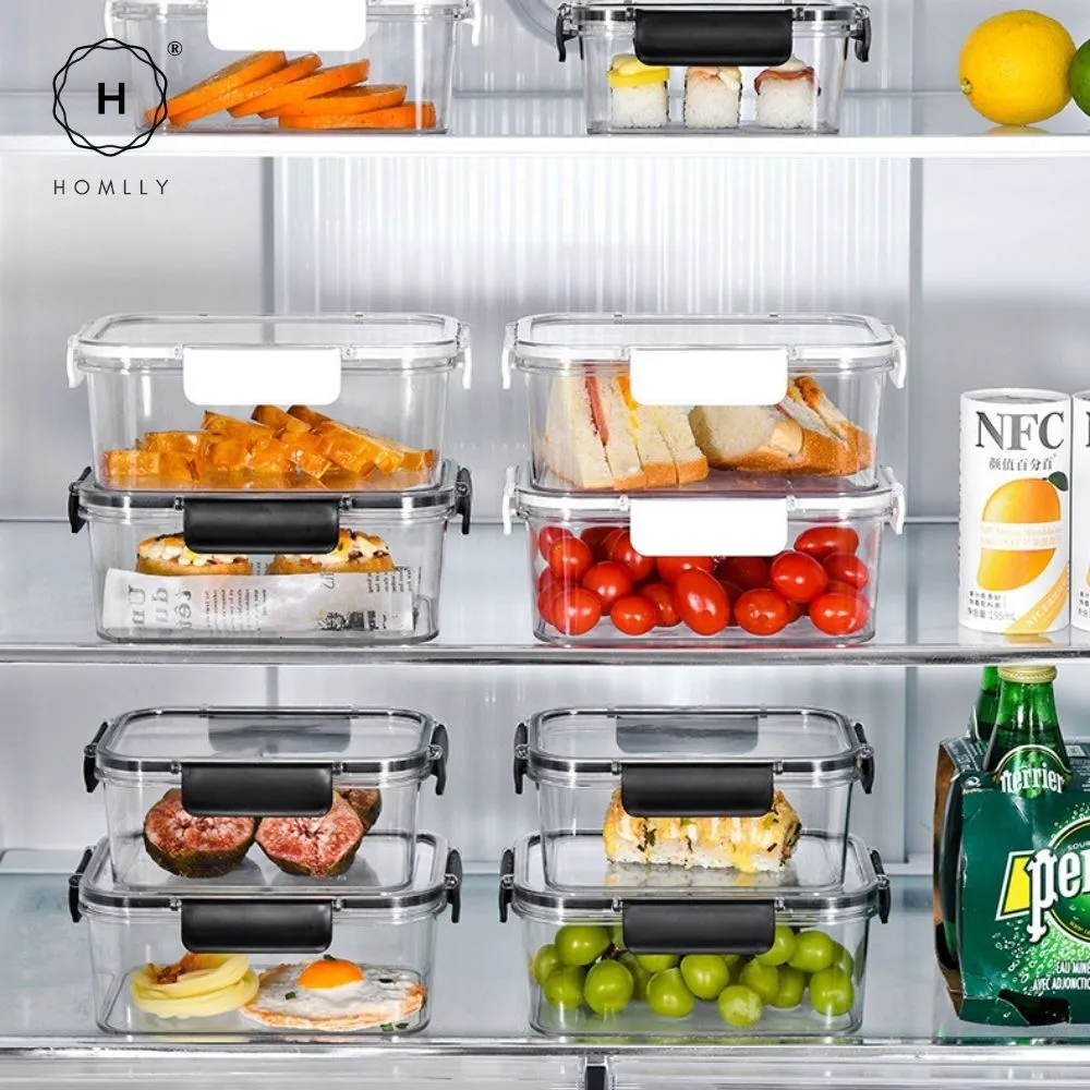 Homlly BPA-Free Air Tight Plastic Food Storage Container with Four-Latch Lid for Lunch, Meal Prep and Leftovers