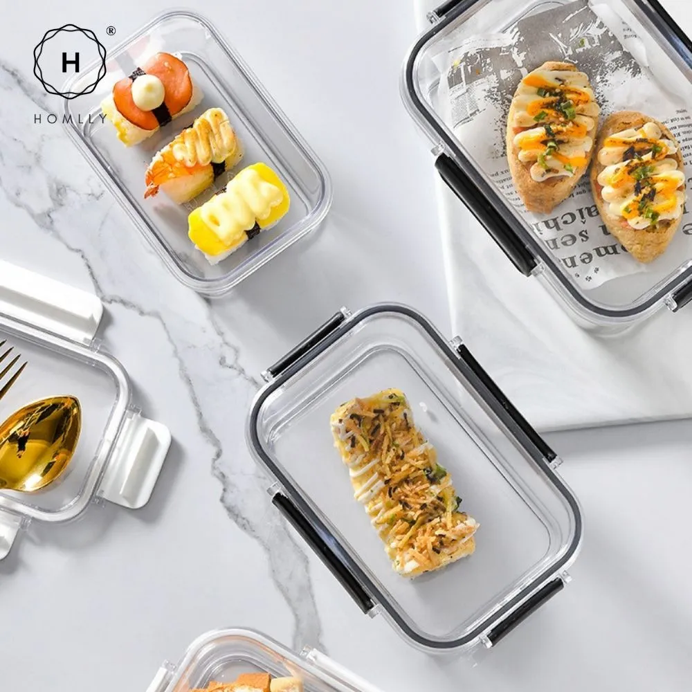 Homlly BPA-Free Air Tight Plastic Food Storage Container with Four-Latch Lid for Lunch, Meal Prep and Leftovers