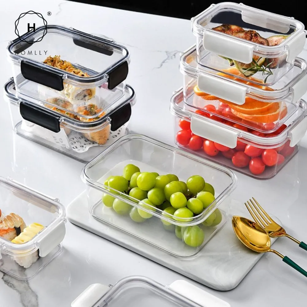 Homlly BPA-Free Air Tight Plastic Food Storage Container with Four-Latch Lid for Lunch, Meal Prep and Leftovers