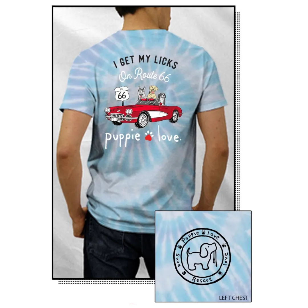 I Get My Licks on Route 66 - Tie Dye T-Shirt, Long Sleeve & Long Sleeve Hoodie - Puppie Love