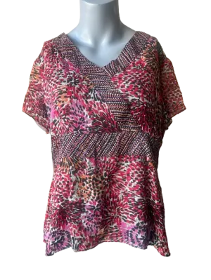 JM Collection Red Mixed Print Short Sleeve Blouse