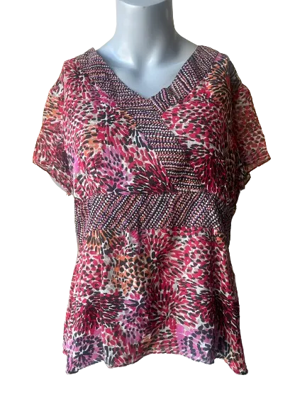 JM Collection Red Mixed Print Short Sleeve Blouse