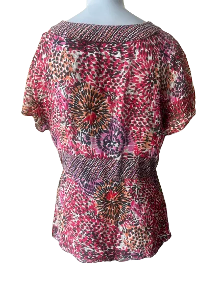 JM Collection Red Mixed Print Short Sleeve Blouse