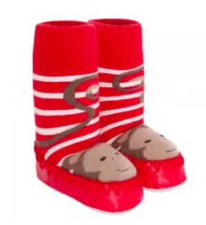 JoJo Maman Bebe Slipper Socks–Red Monkey