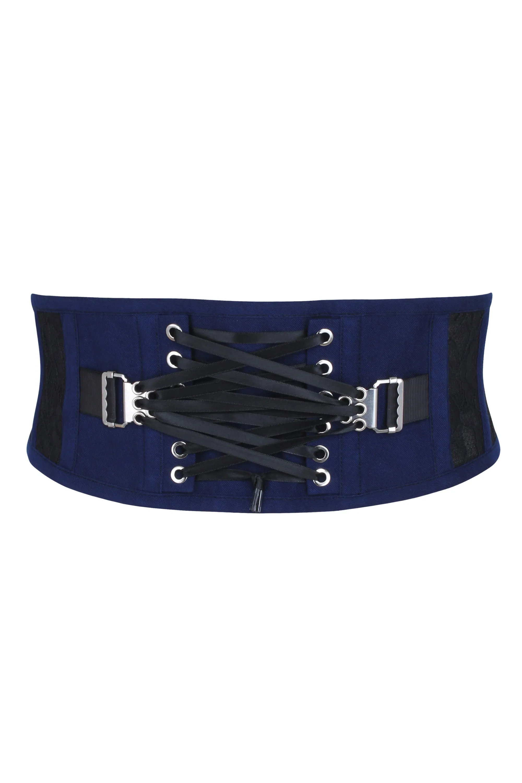 Josie Beacon Blue Viscose and Lace Waspie Belt with Fan Lacing