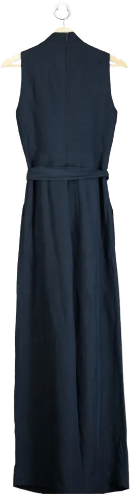 Karen Millen Blue Fluid Tailored Notch Neck Belted Straight Leg Jumpsuit UK 6