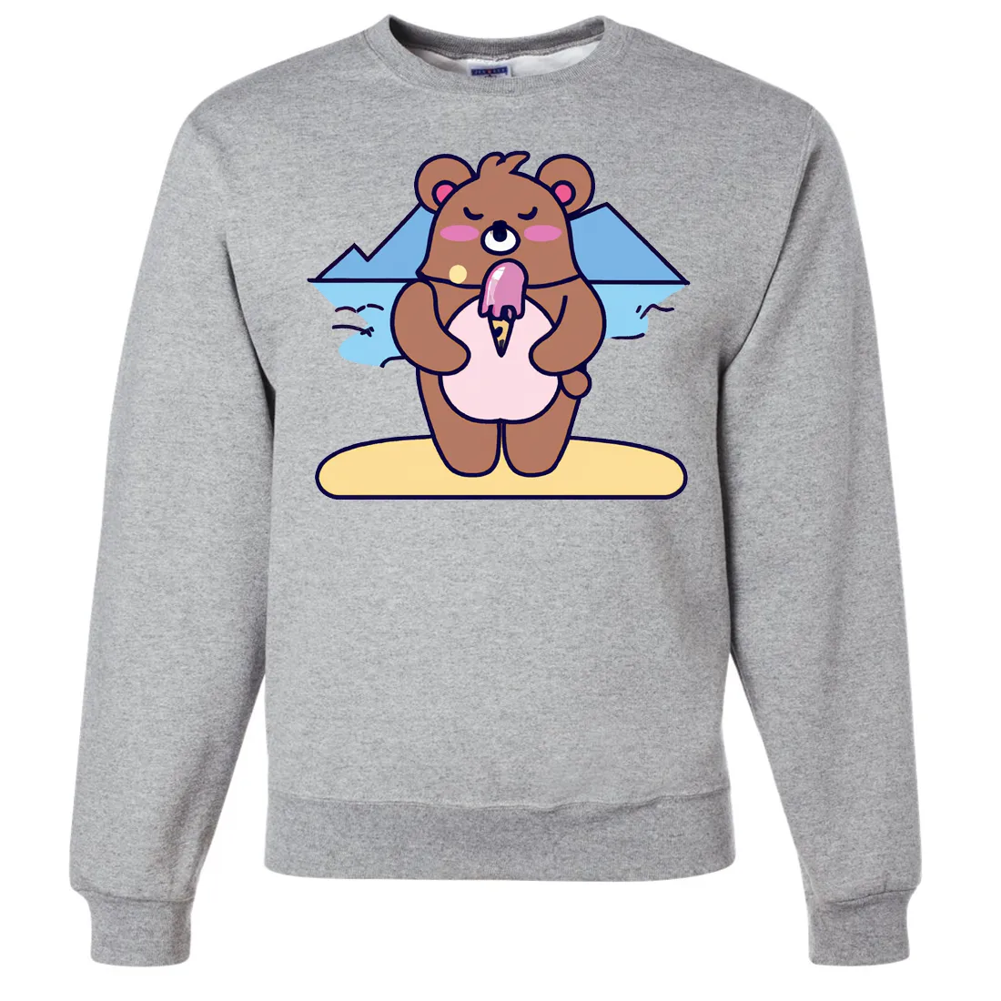 Kawaii Grizzly Bear Eating Ice Cream Crewneck Sweatshirt