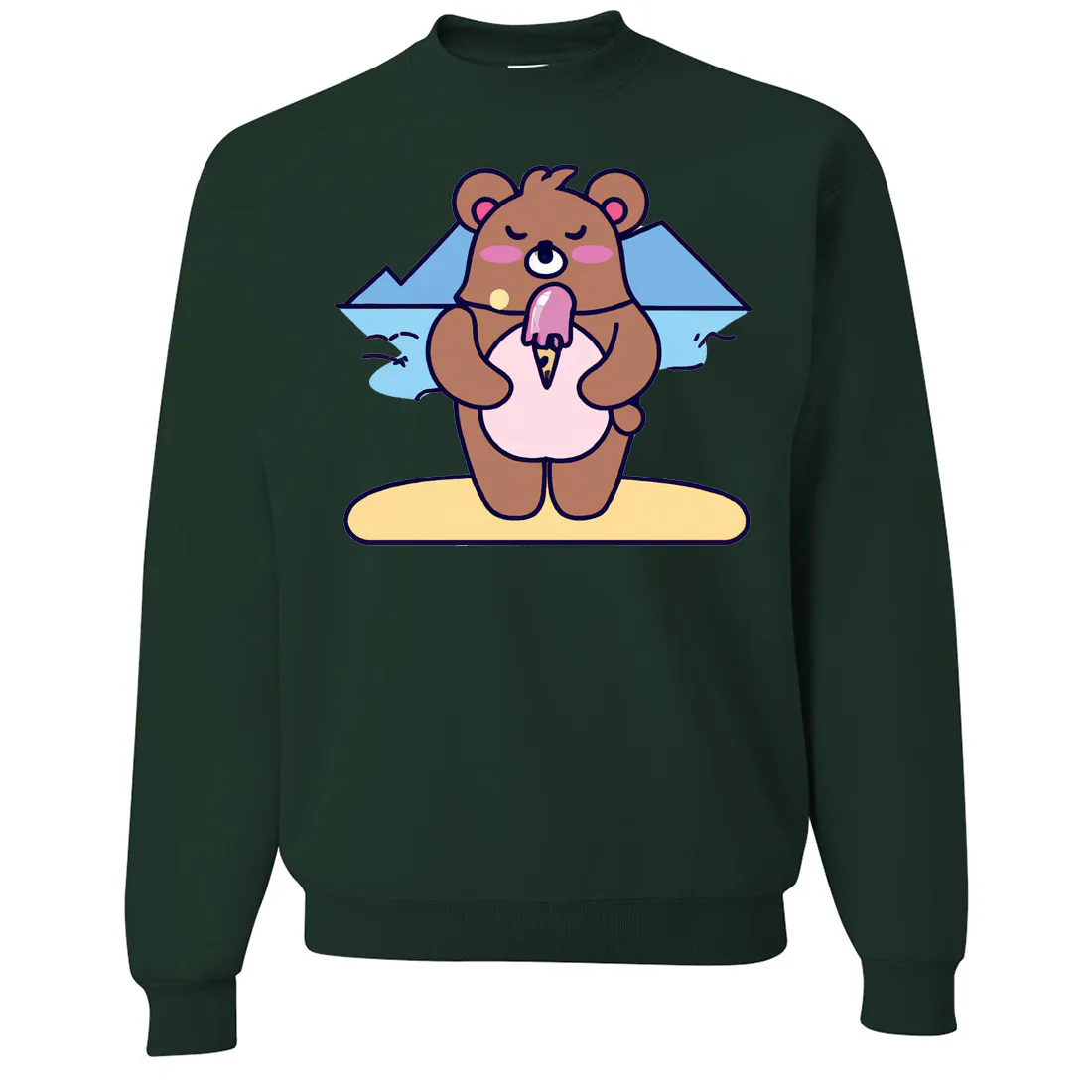 Kawaii Grizzly Bear Eating Ice Cream Crewneck Sweatshirt
