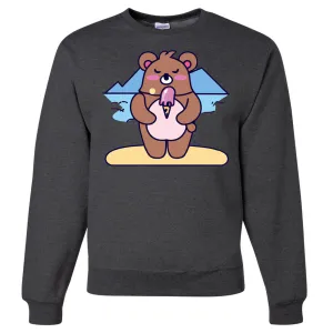 Kawaii Grizzly Bear Eating Ice Cream Crewneck Sweatshirt