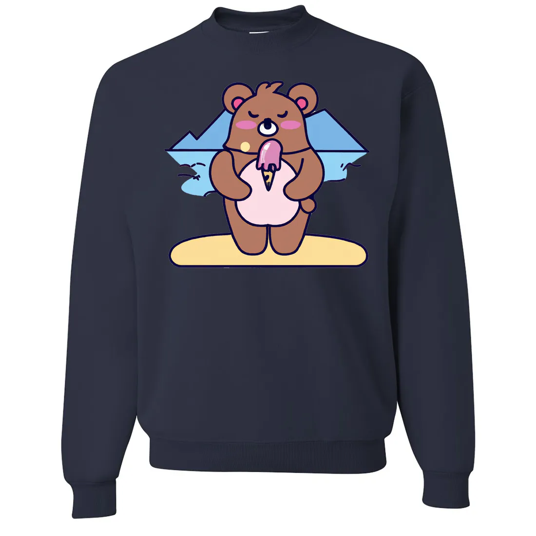 Kawaii Grizzly Bear Eating Ice Cream Crewneck Sweatshirt
