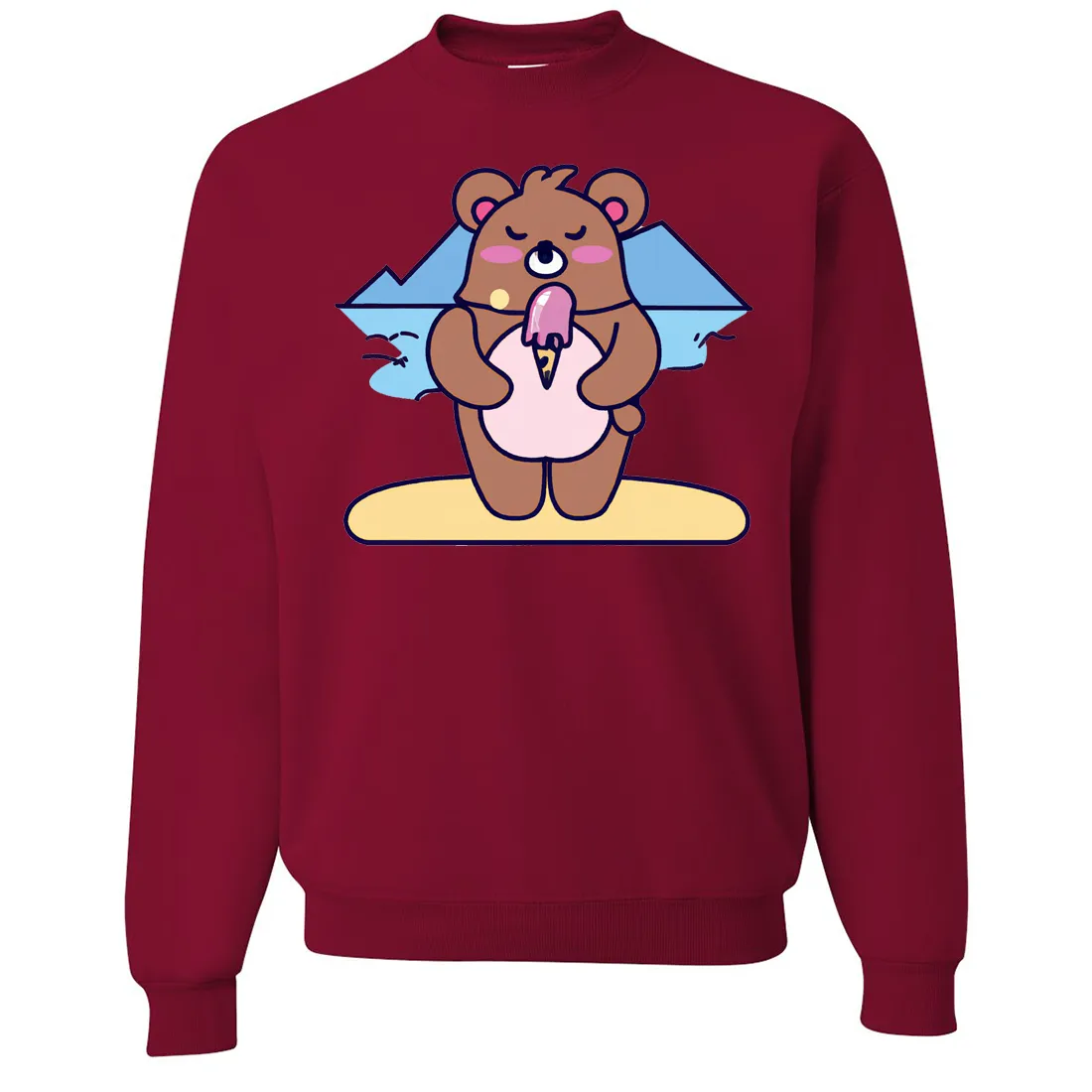 Kawaii Grizzly Bear Eating Ice Cream Crewneck Sweatshirt