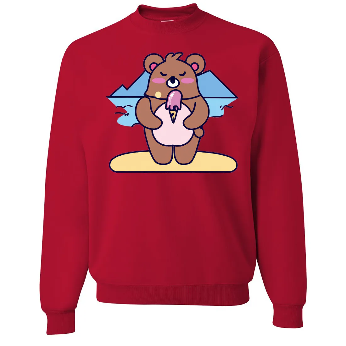 Kawaii Grizzly Bear Eating Ice Cream Crewneck Sweatshirt
