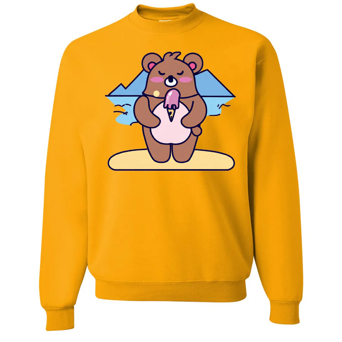 Kawaii Grizzly Bear Eating Ice Cream Crewneck Sweatshirt