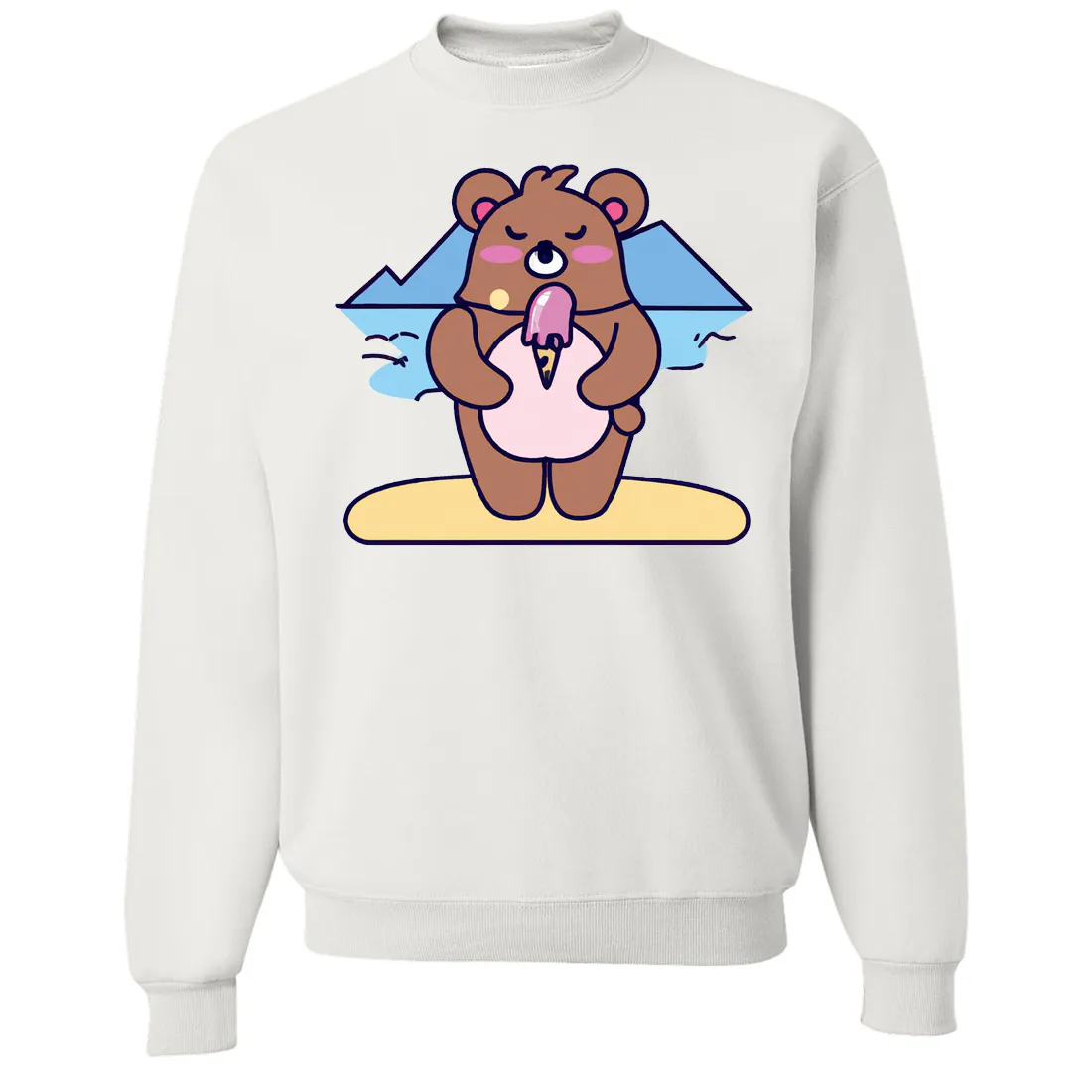 Kawaii Grizzly Bear Eating Ice Cream Crewneck Sweatshirt