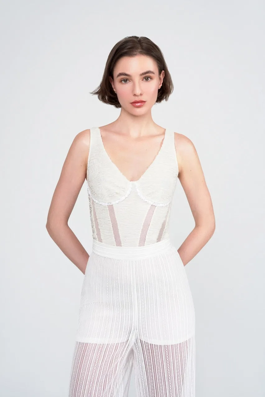 Lace-Panelling Stretchy Corset Top