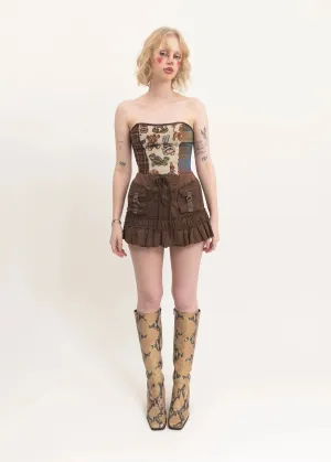 Lace up frill hem mini skirt