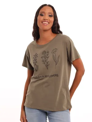 Ladies Fitted Rain Flowers Tee - Fatigue