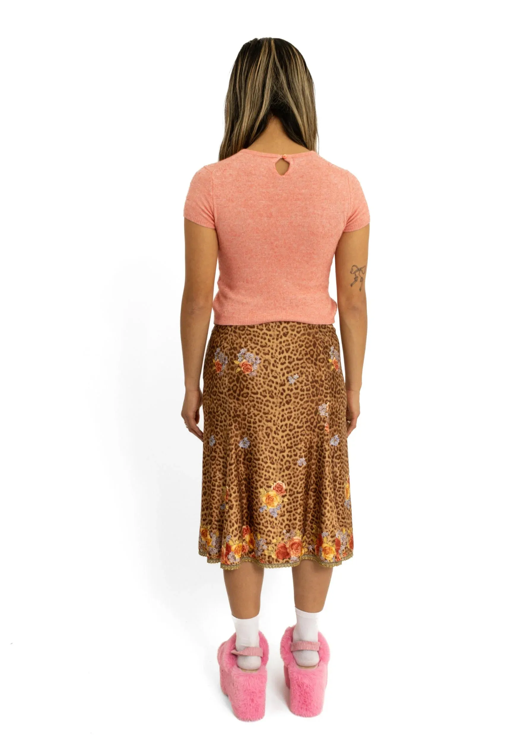 Leopard print/ floral velvet skirt with beading detail