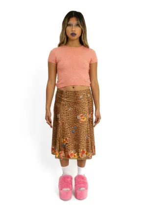 Leopard print/ floral velvet skirt with beading detail