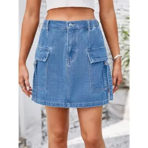 'Lilith' Buttoned Denim Skirt With Pockets