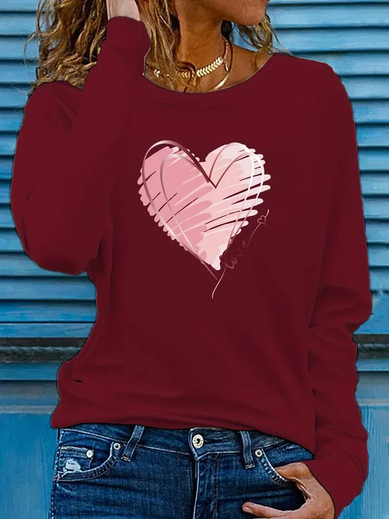 Long-sleeved Emma T-shirt with heart and love print, crew neck