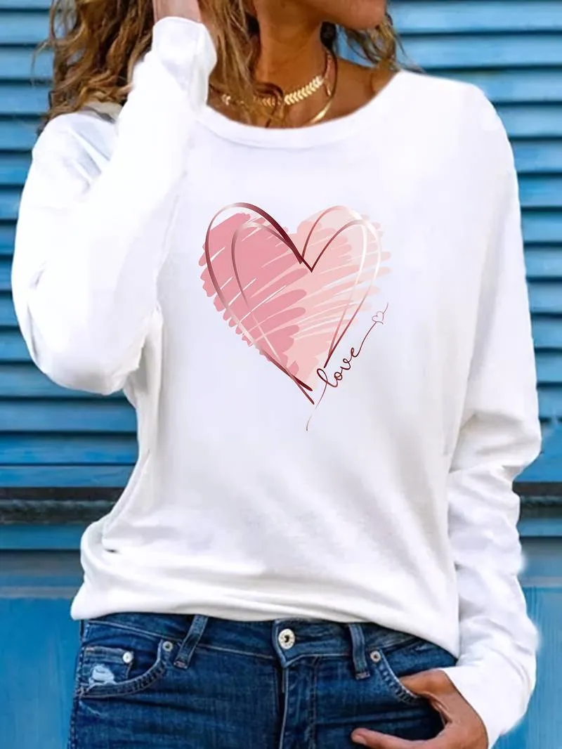 Long-sleeved Emma T-shirt with heart and love print, crew neck